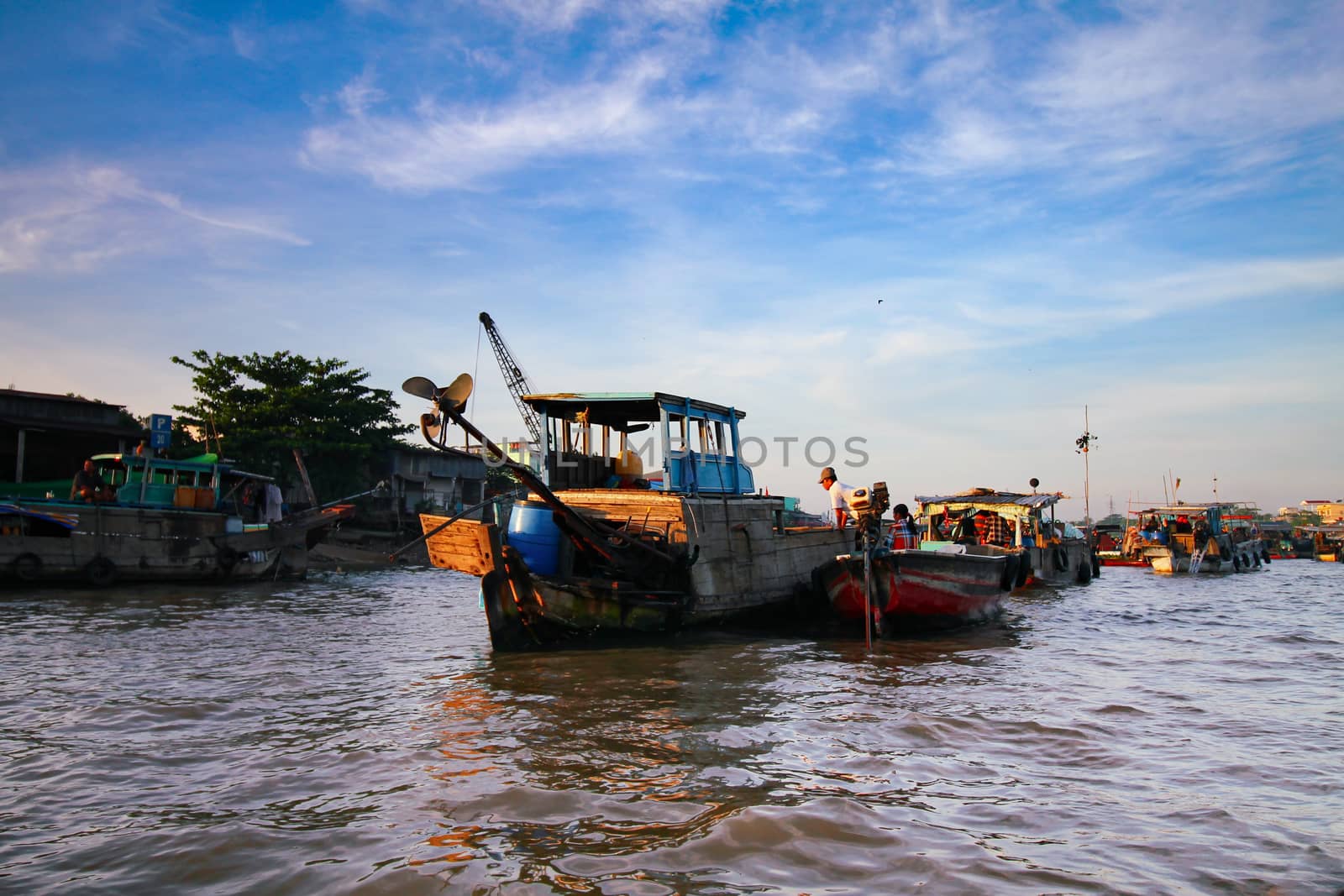 Scenic view of the traditional Cai Rang Floating Market in Can tho, Vietnam