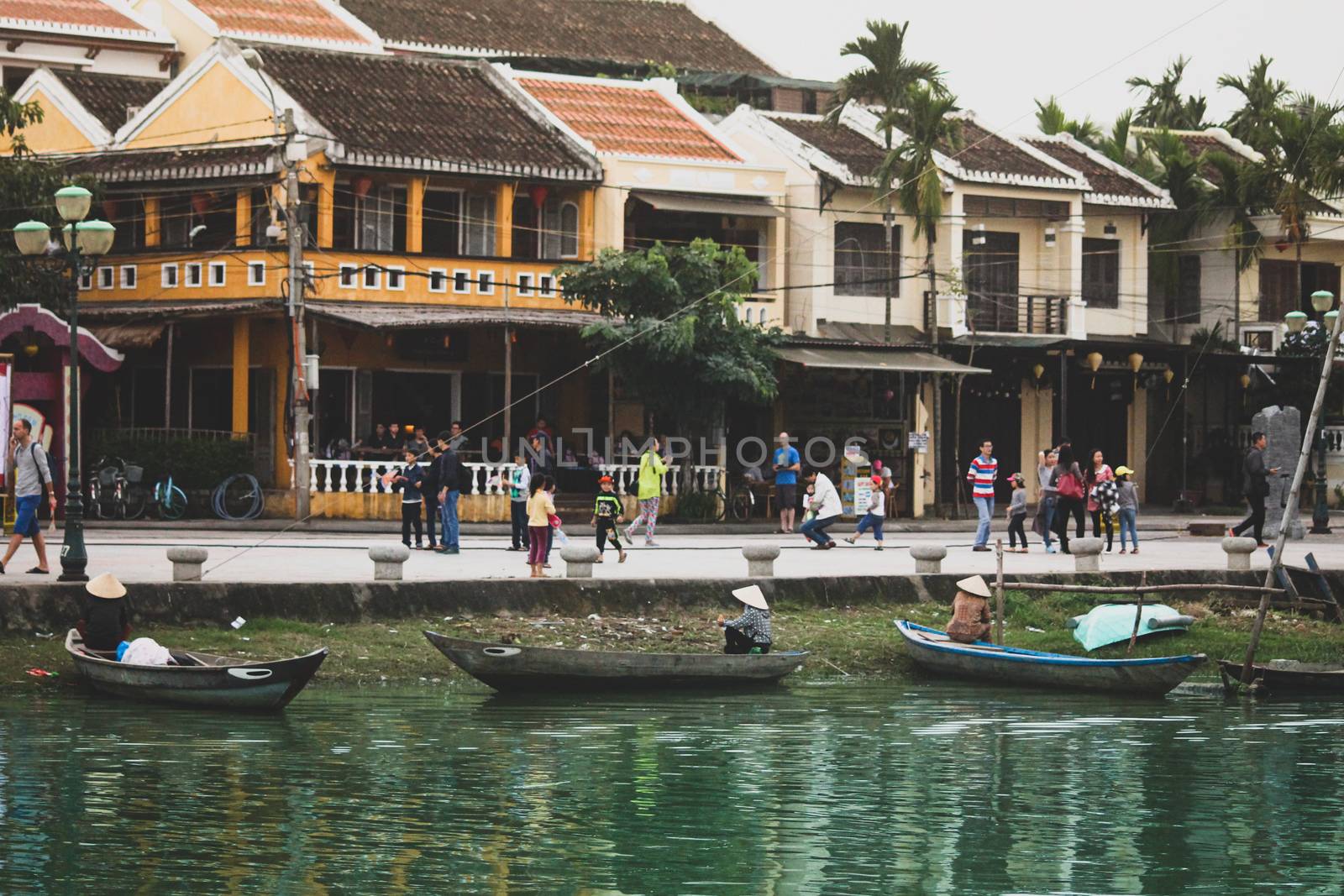 Editorial. Crowd of tourist exploring the Ancient Town in Hoi an, Vietnam