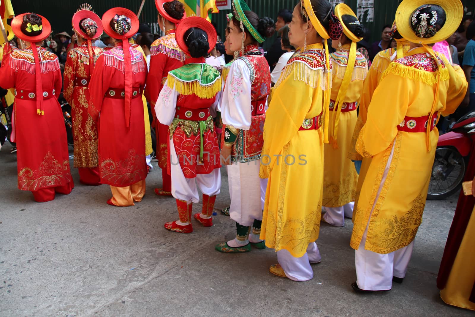 Street parade during the traditional Dong Ky Firecracker Festival (Hoi Phao Dong Ky) in Bac Ninh Vietnam