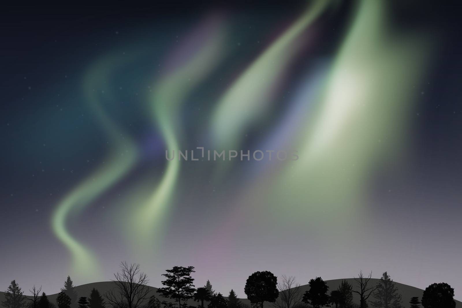 Multicolored northern lights Aurora borealis Landscape backgroun by peandben