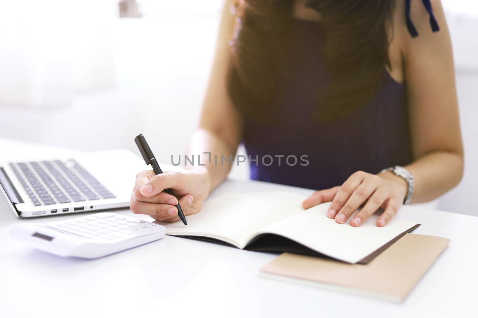 Online studying class for E learning. Smart student girl sitting by peandben