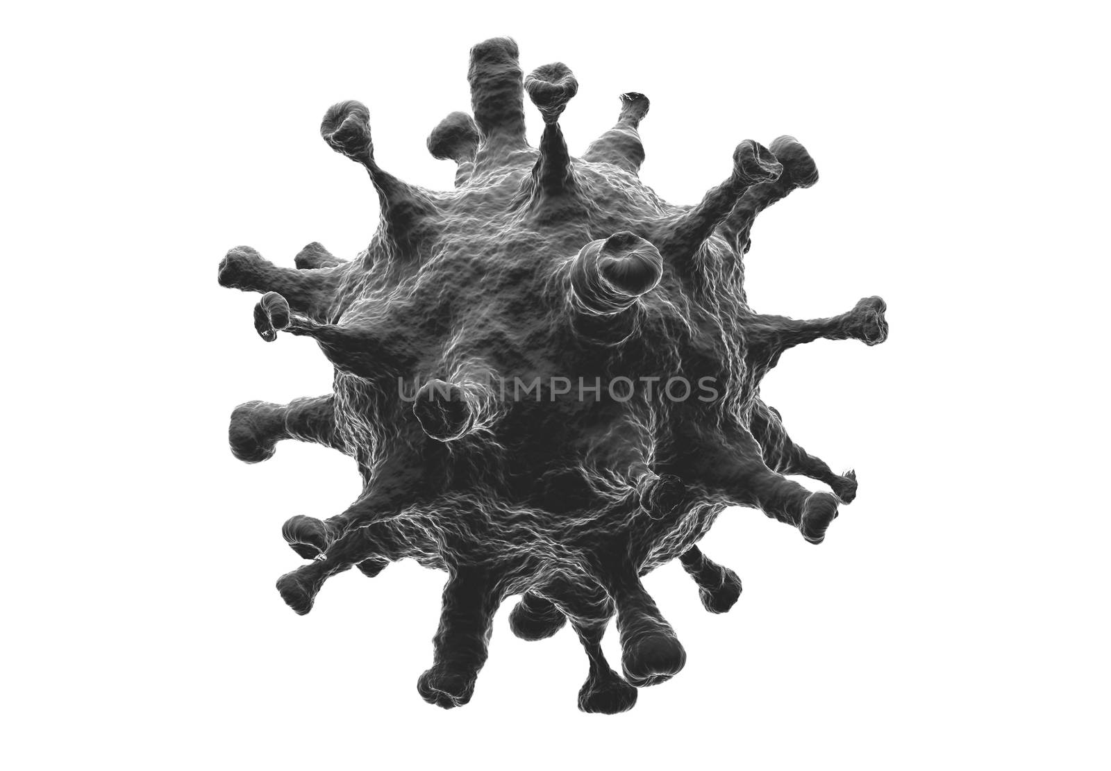 Coronavirus disease cells, 3D rendering. magnified image of a vi by asiandelight