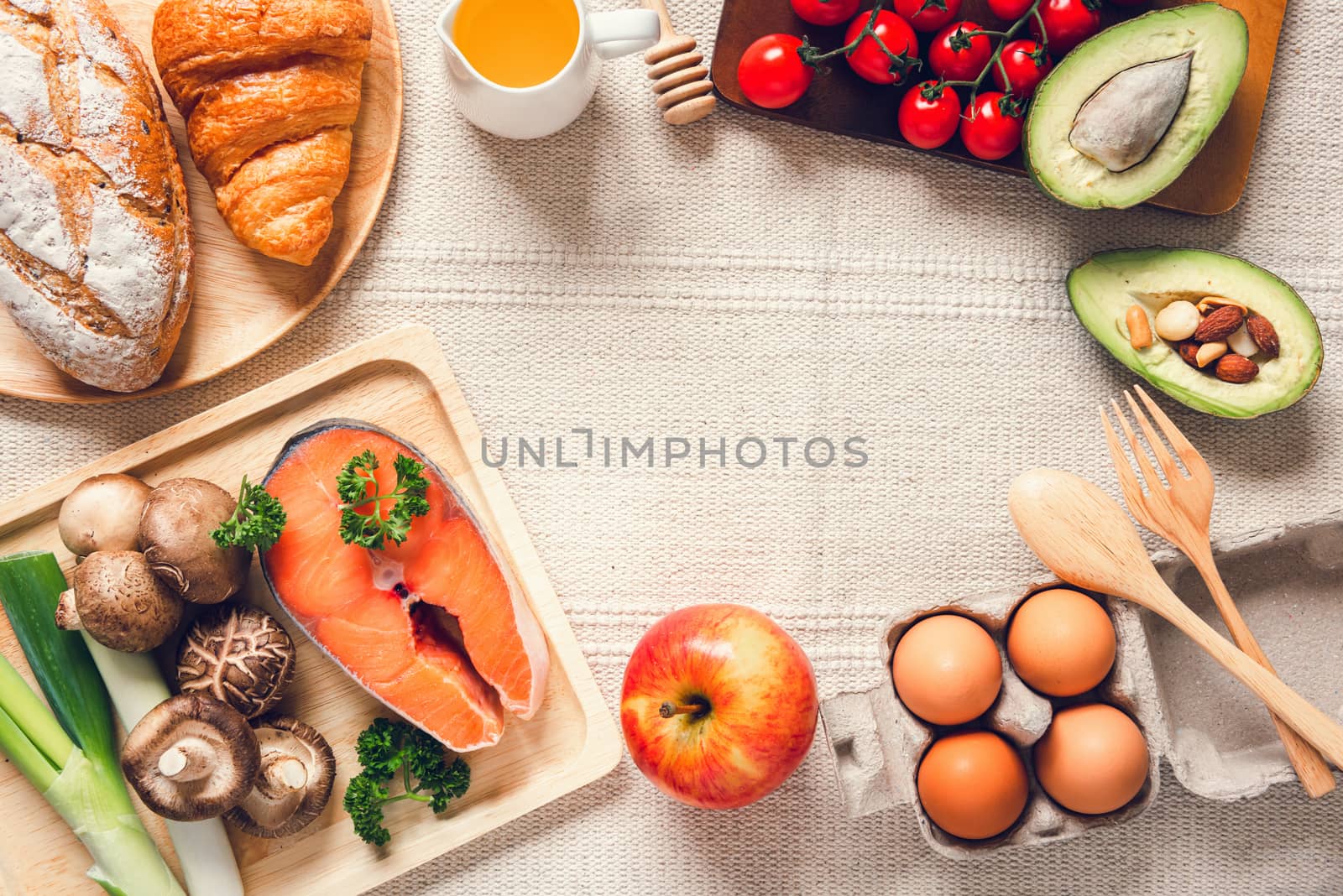 Healthy Nutrition Natural Ingredient Food Concept, Nutrient Health Balanced With Organic Vegetables on Table. Mixed Vitamin From Fresh Fruit, Nutritionist Food Advise for Healthcare With Copy Space by MahaHeang245789