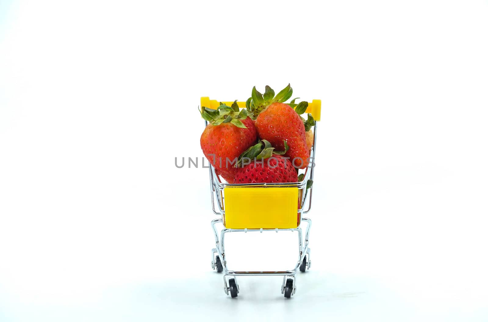 Close up strawberry on shopping cart isolatd on White Background