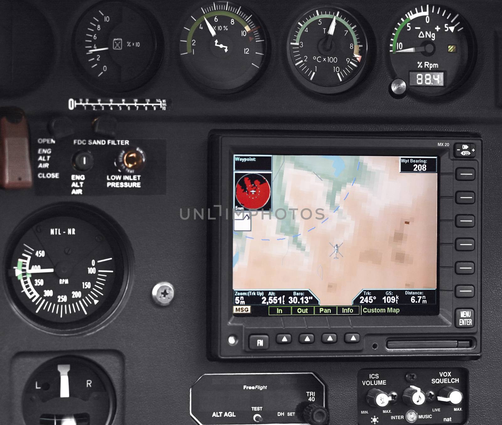 Inside Pilot Cockpit. Helicopter Instrument And Control Panel