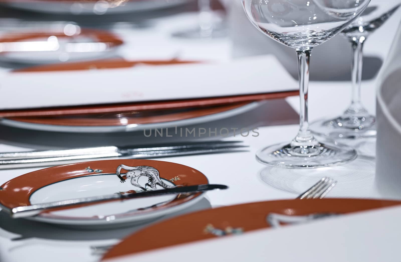 Formal dining table set up in luxury restaurant