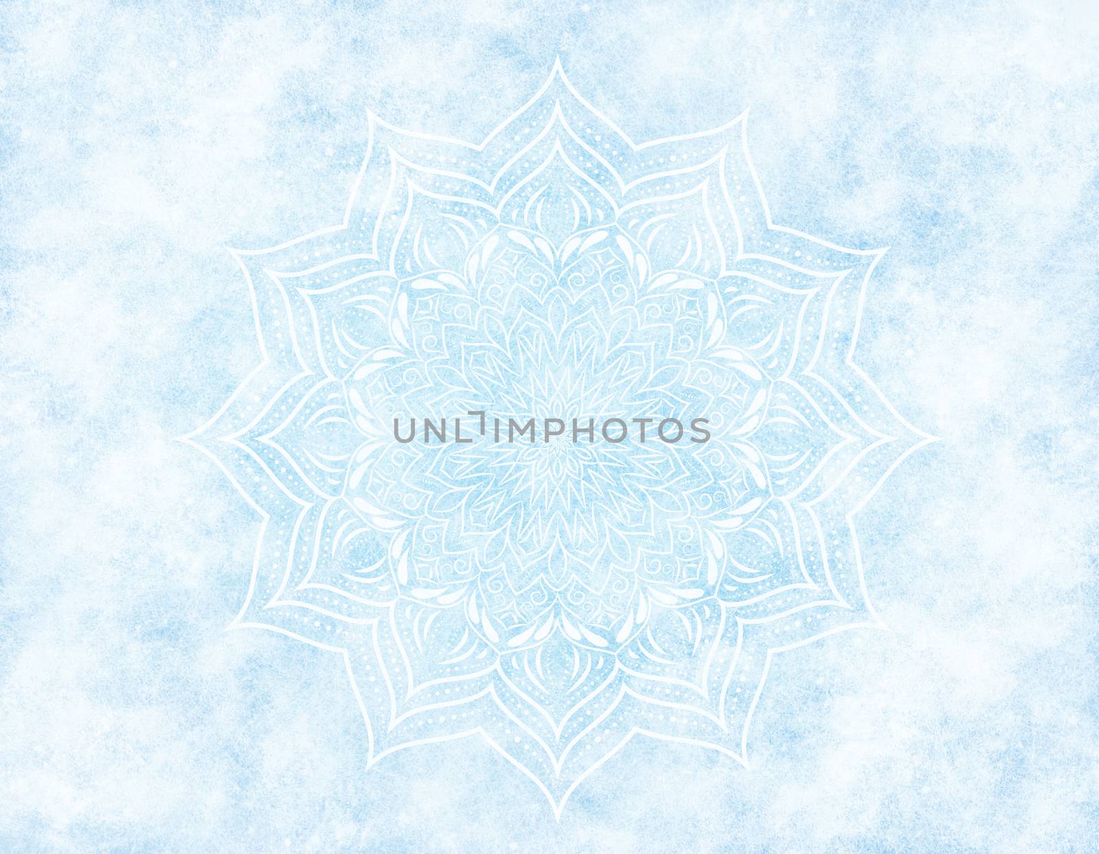 Frosty mandala mystic abstract background in light blue color. With an icy, misty, scratched effect.