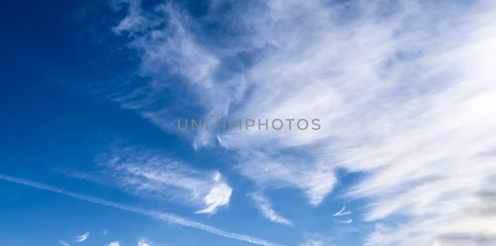 Stunning cirrus cloud formation panorama in a deep blue sky by MP_foto71