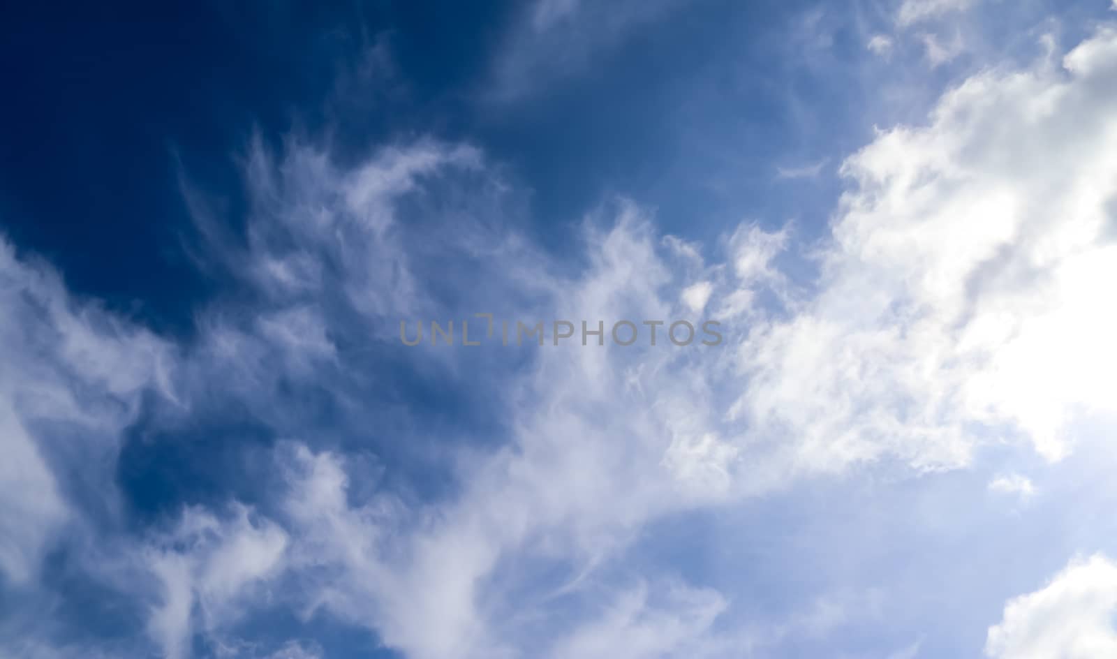 Stunning cirrus cloud formation panorama in a deep blue summer sky seen over Europe