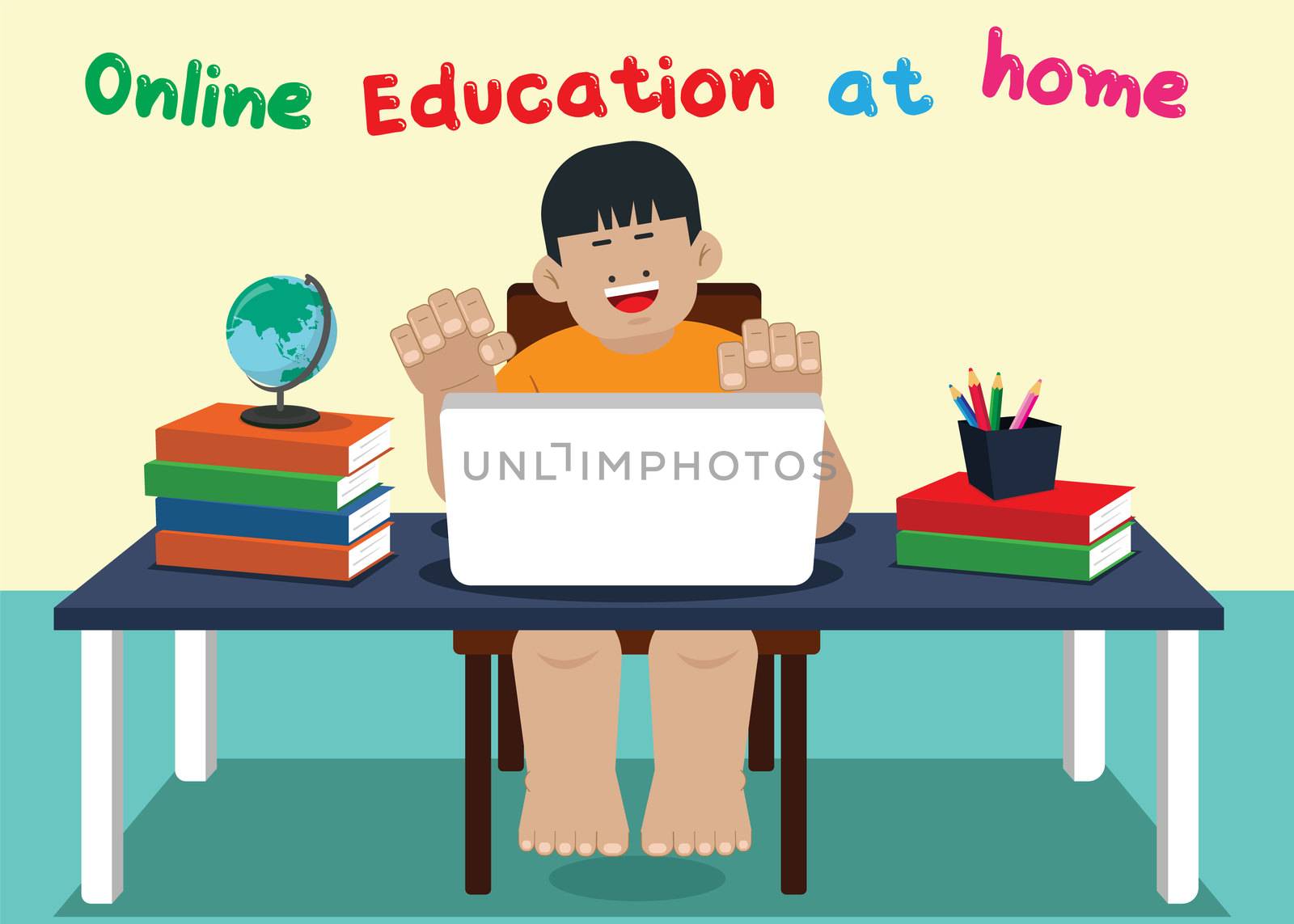 Kid learning online education at home. by Gosinyam