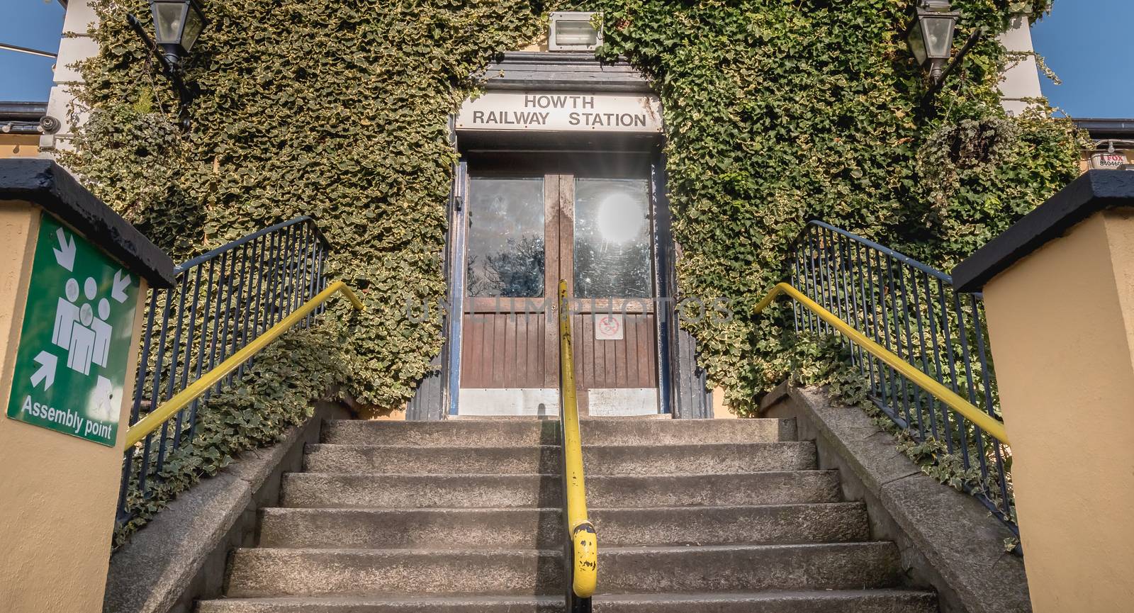 Howth near Dublin, Ireland - February 15, 2019: View of the Howth railway station DART on a winter day