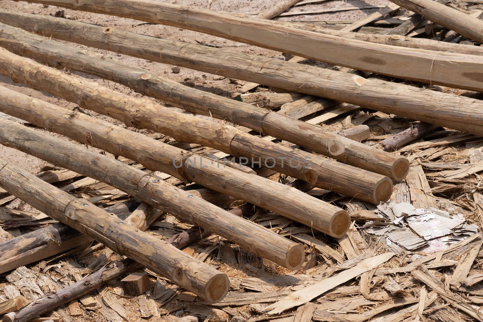 Large stack of wood planks, teak wood