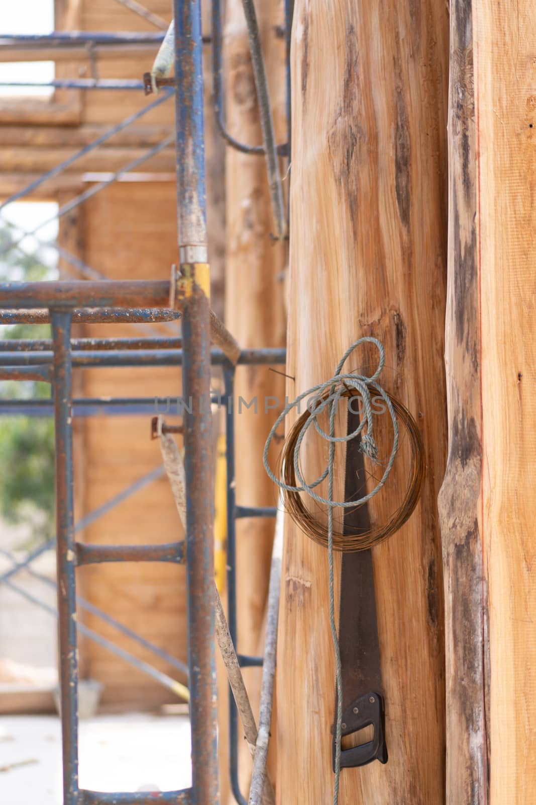 Hand saws for hanging on the construction site.