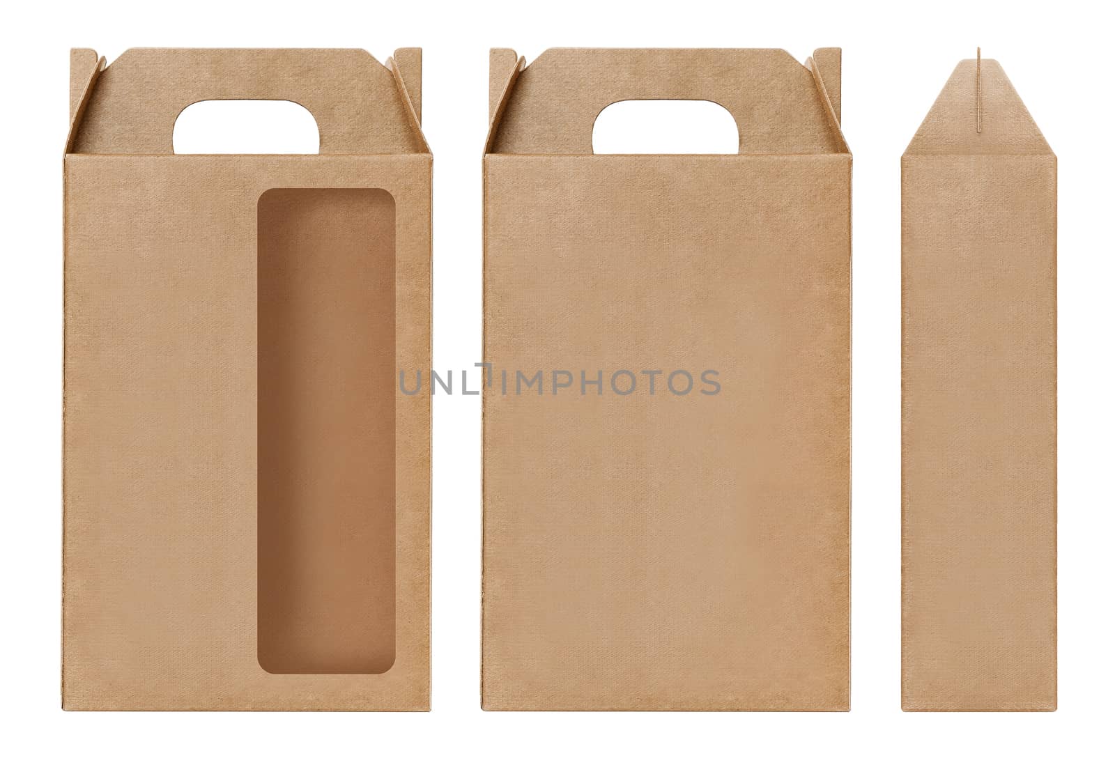 Box brown window shape cut out Packaging template, Empty kraft Box Cardboard isolated white background, Boxes Paper kraft natural material, Gift Box Brown Paper from Industrial Packaging carton