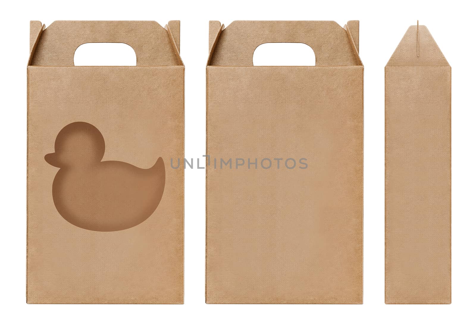 Box brown window Duck shape cut out Packaging template, Empty kraft Box Cardboard isolated white background, Boxes Paper kraft natural material, Gift Box Brown Paper from Industrial Packaging carton
