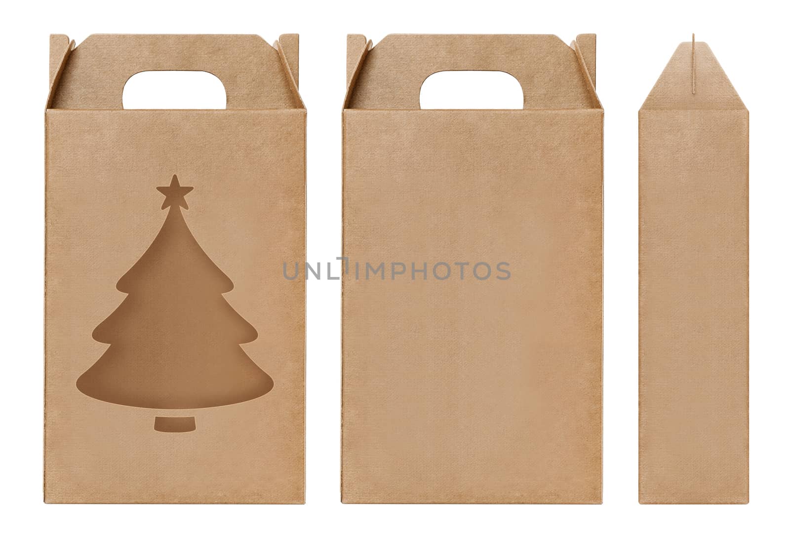 Box brown window Christmas tree shape cut out Packaging template, Empty kraft Box Cardboard isolated white background, Boxes Paper kraft natural material, Gift Box Brown Paper from Industrial Packaging carton by cgdeaw