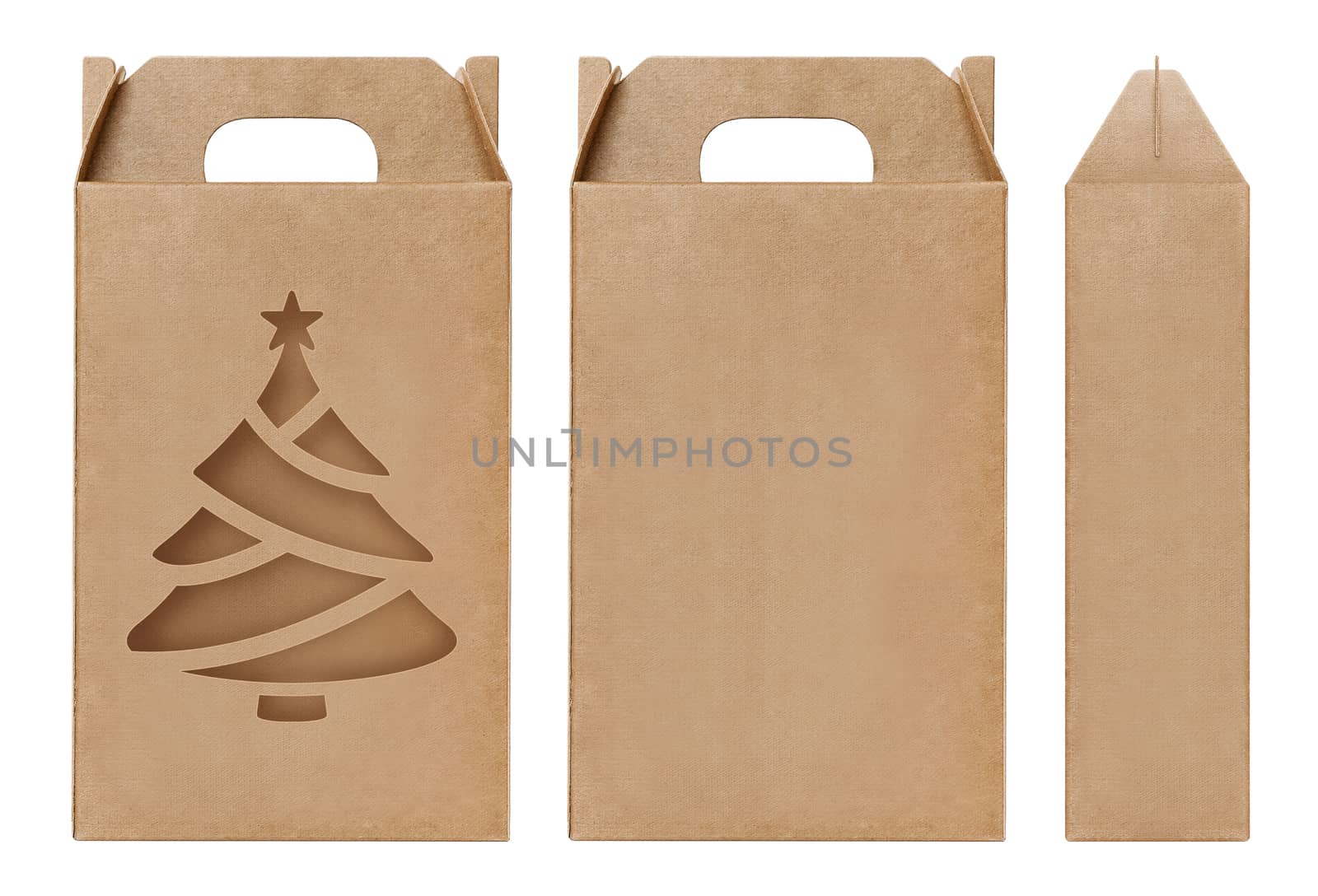Box brown window Christmas tree shape cut out Packaging template, Empty kraft Box Cardboard isolated white background, Boxes Paper kraft natural material, Gift Box Brown Paper from Industrial Packaging carton by cgdeaw