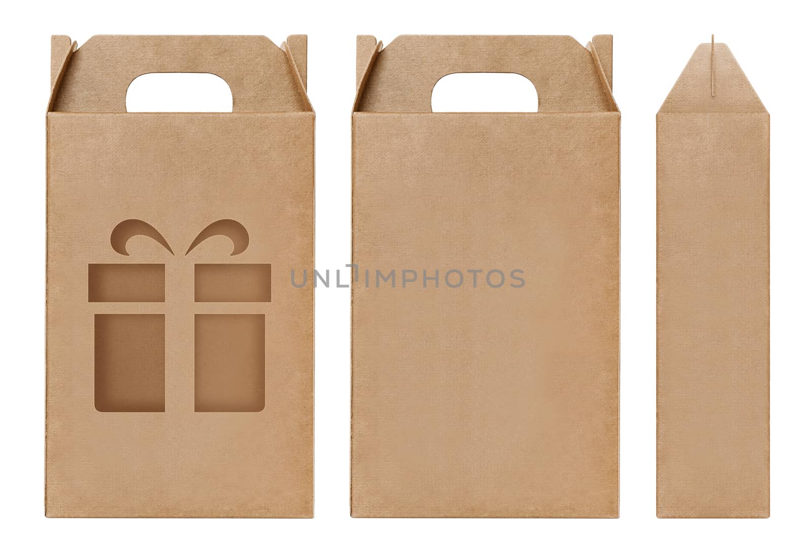 Box brown window shape cut out Packaging template, Empty kraft Box Cardboard isolated white background, Boxes Paper kraft natural material, Gift Box Brown Paper from Industrial Packaging carton