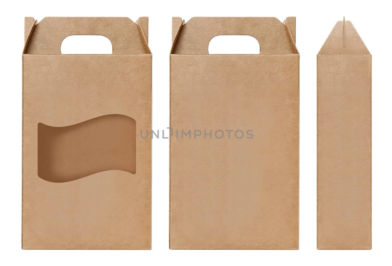 Box brown window shape cut out Packaging template, Empty kraft Box Cardboard isolated white background, Boxes Paper kraft natural material, Gift Box Brown Paper from Industrial Packaging carton