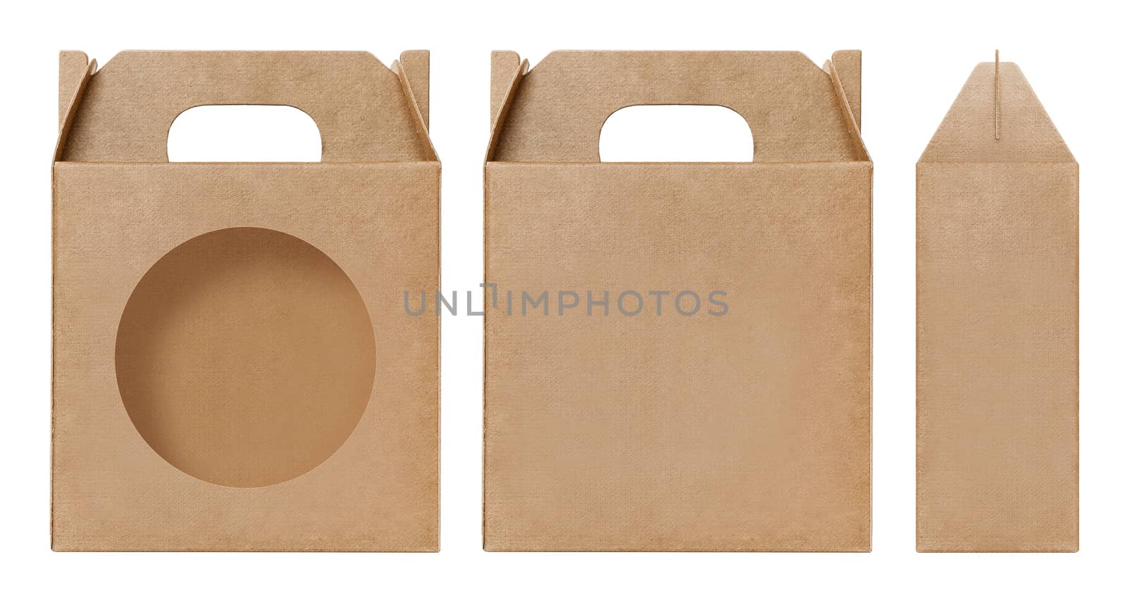 Box brown window shape cut out Packaging template, Empty kraft Box Cardboard isolated white background, Boxes Paper kraft natural material, Gift Box Brown Paper from Industrial Packaging carton