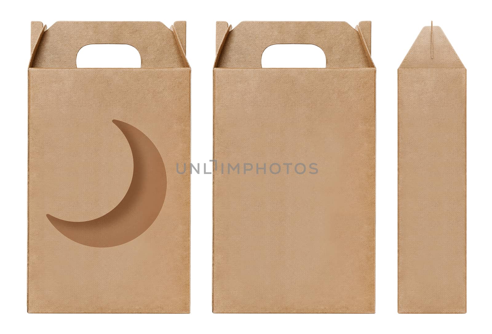 Box brown window Crescent Moon shape cut out Packaging template, Empty kraft Box Cardboard isolated white background, Boxes Paper kraft natural material, Gift Box Brown Paper from Industrial Packaging carton by cgdeaw