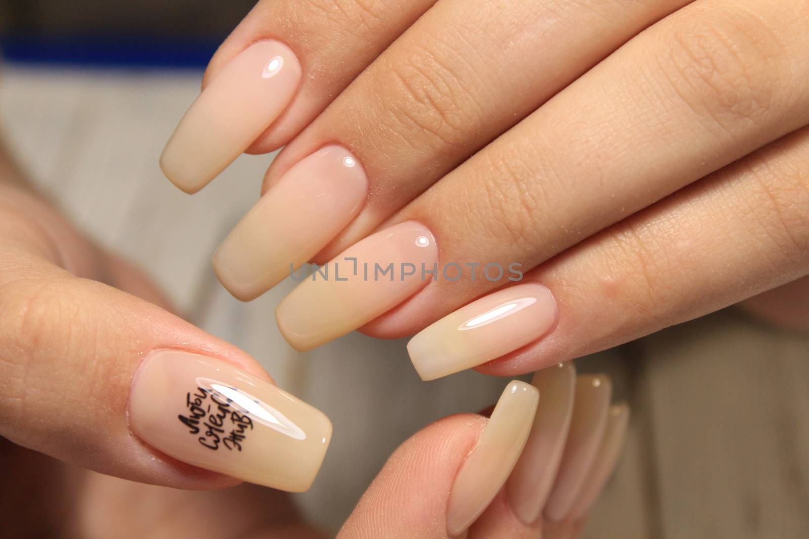 Perfect manicure and natural nails. Attractive modern nail art