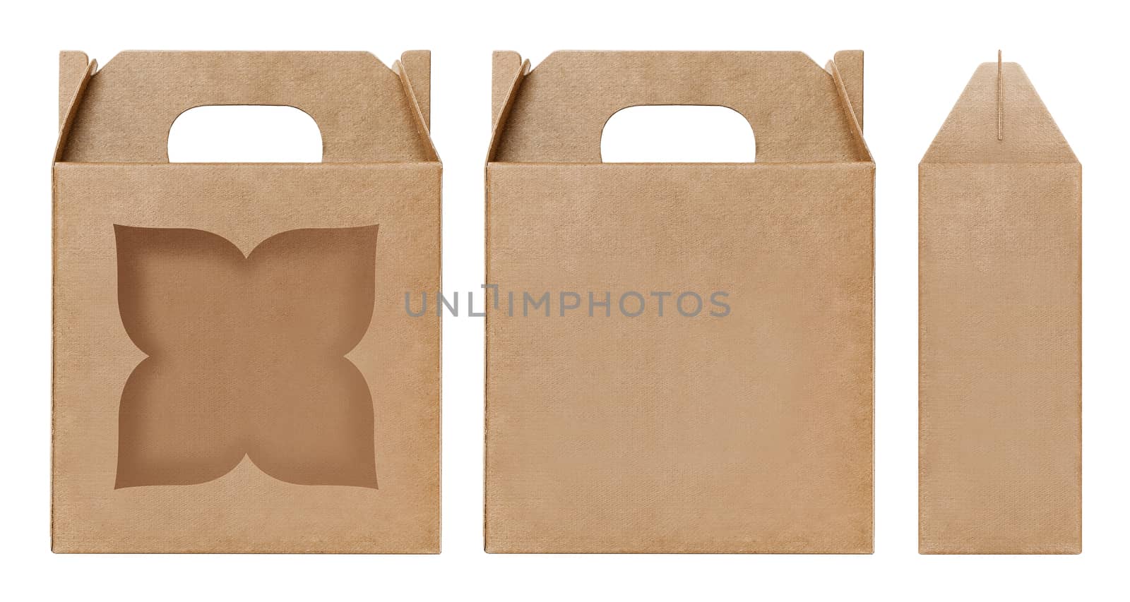 Box brown window shape cut out Packaging template, Empty kraft Box Cardboard isolated white background, Boxes Paper kraft natural material, Gift Box Brown Paper from Industrial Packaging carton