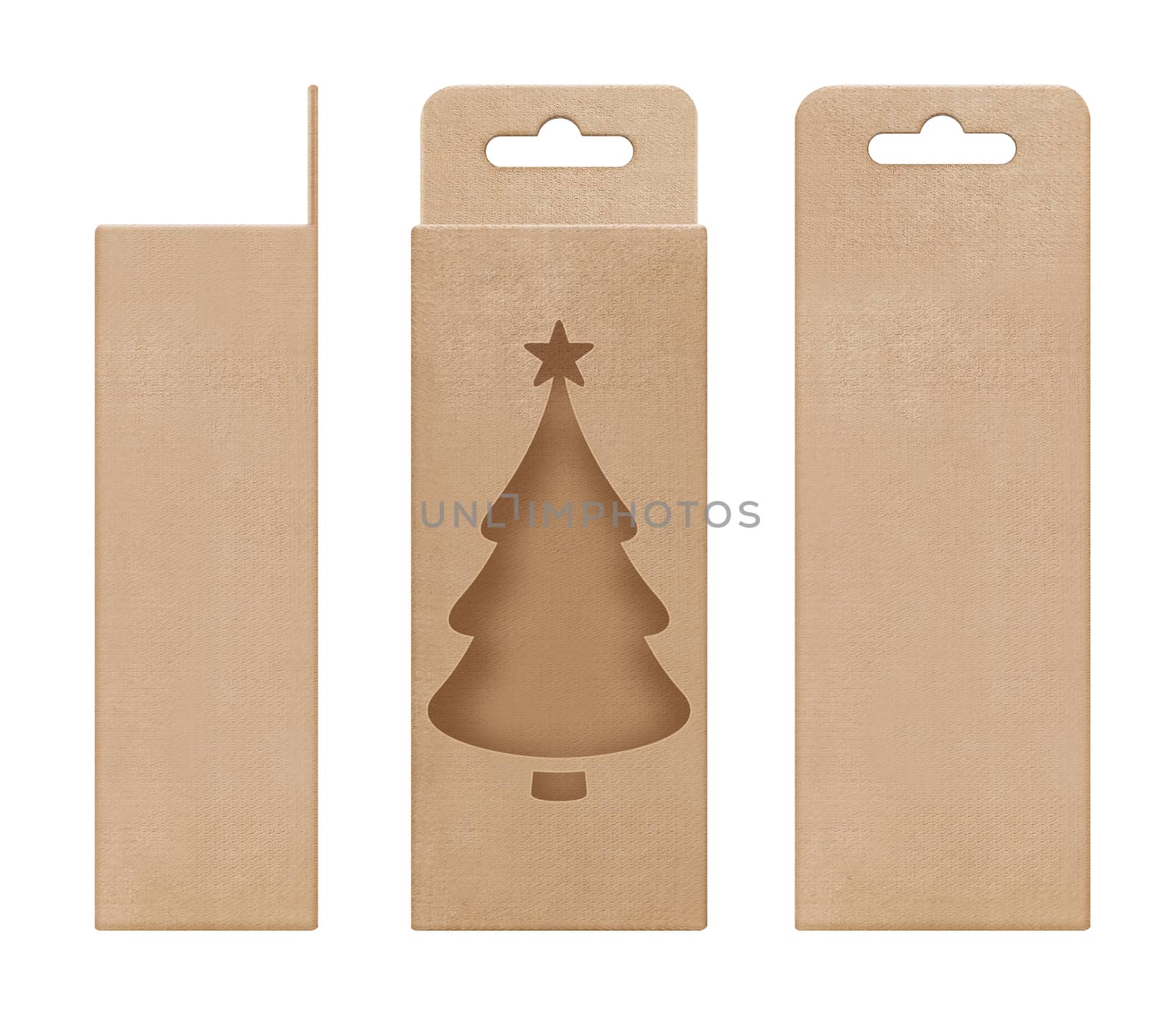 box, packaging, box brown for hanging cut out window Christmas tree shape open blank template for design product package