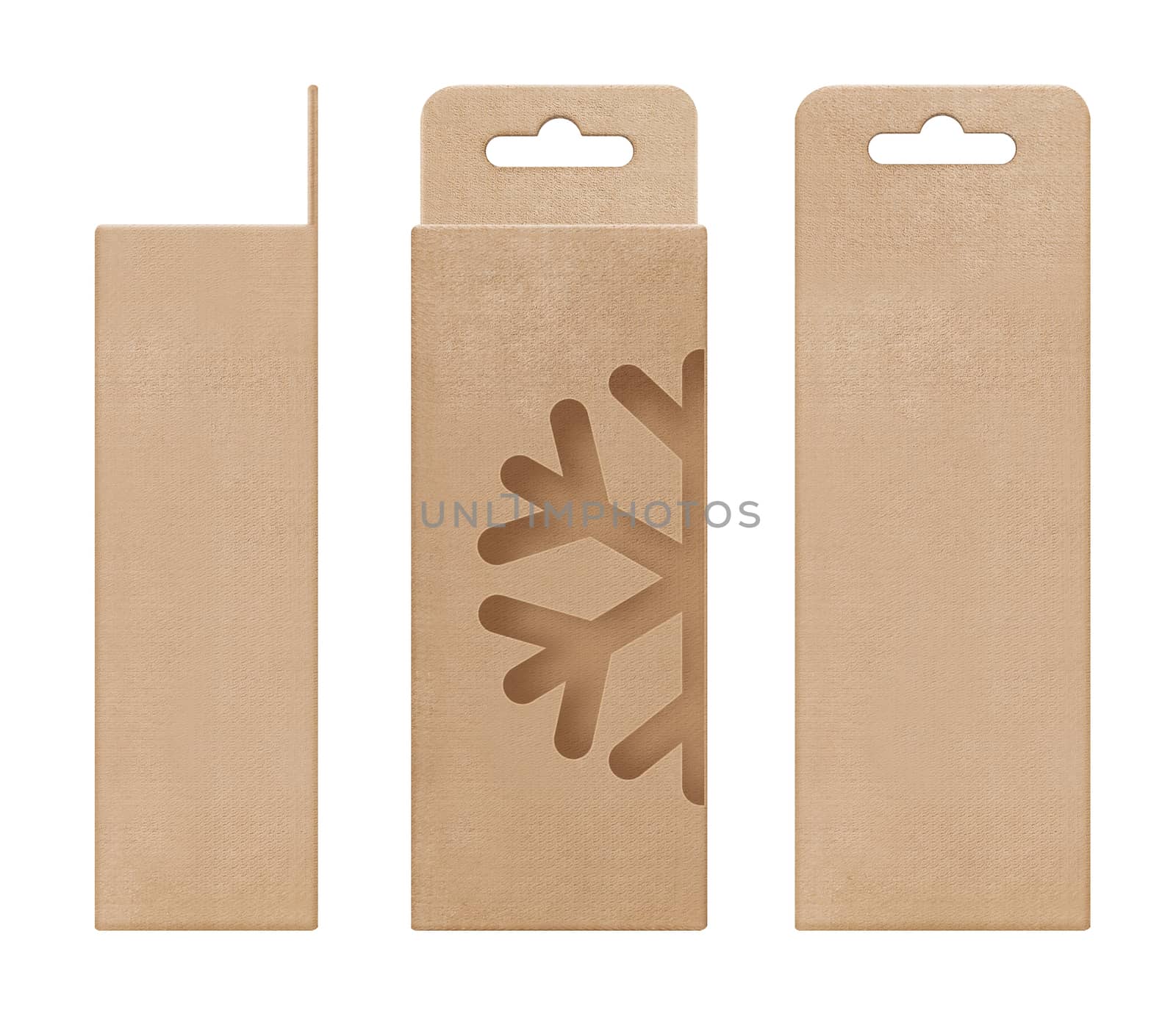 box, packaging, box brown for hanging cut out window Ice snow shape open blank template for design product package