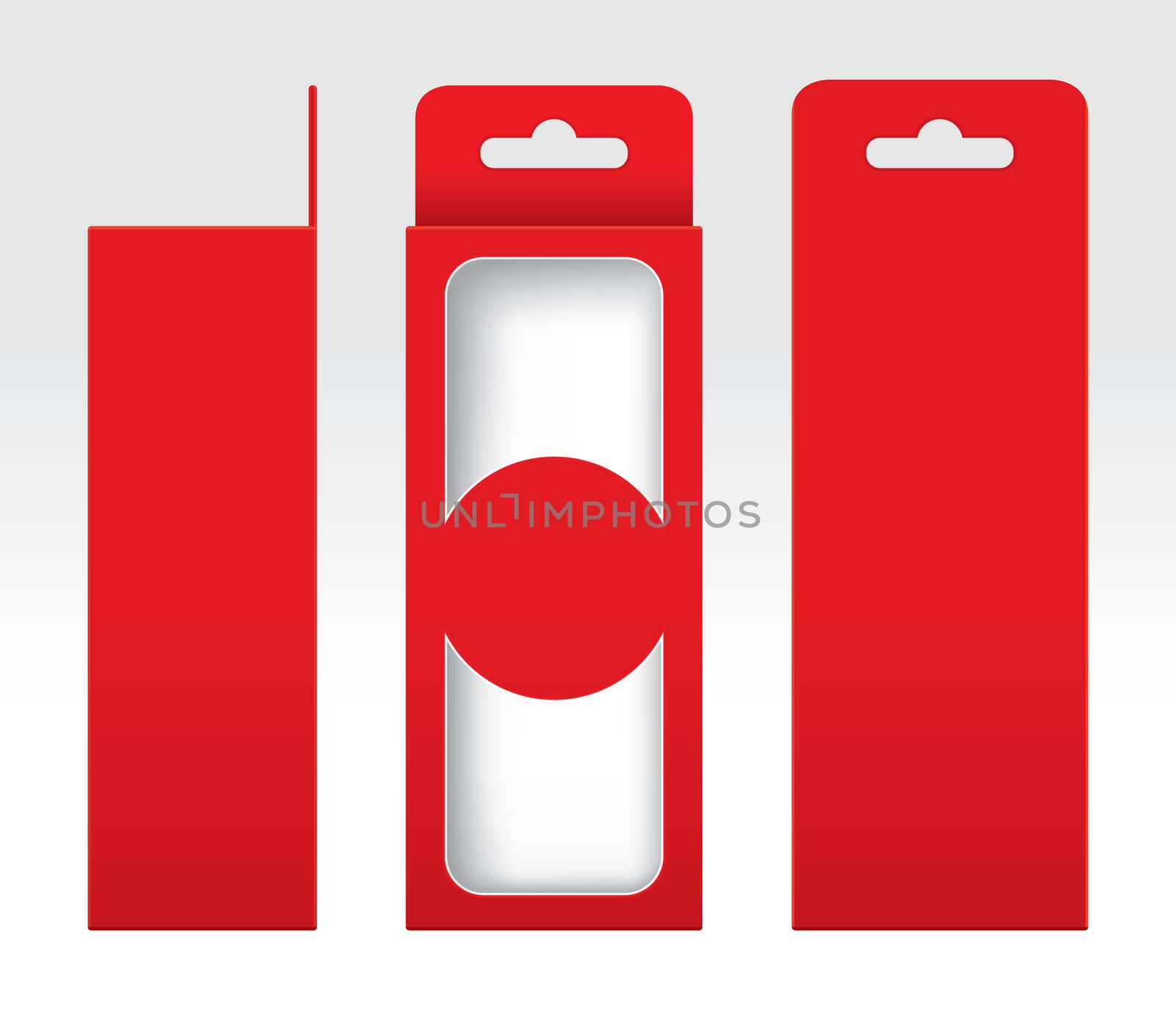 Hanging Red Box window cut out Packaging Template blank, Empty Box red Cardboard, Gift Boxes red kraft Package Carton, Premium red box empty