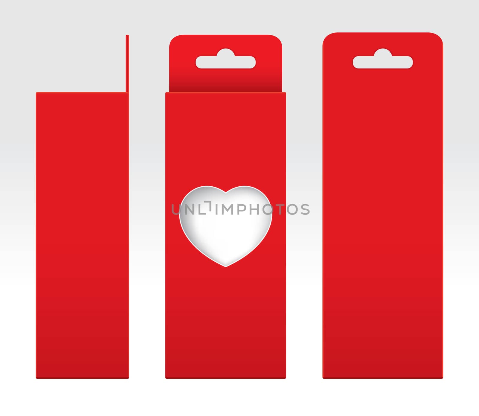 Hanging Red Box window heart-shaped cut out Packaging Template blank, Empty Box red Cardboard, Gift Boxes red kraft Package Carton by cgdeaw