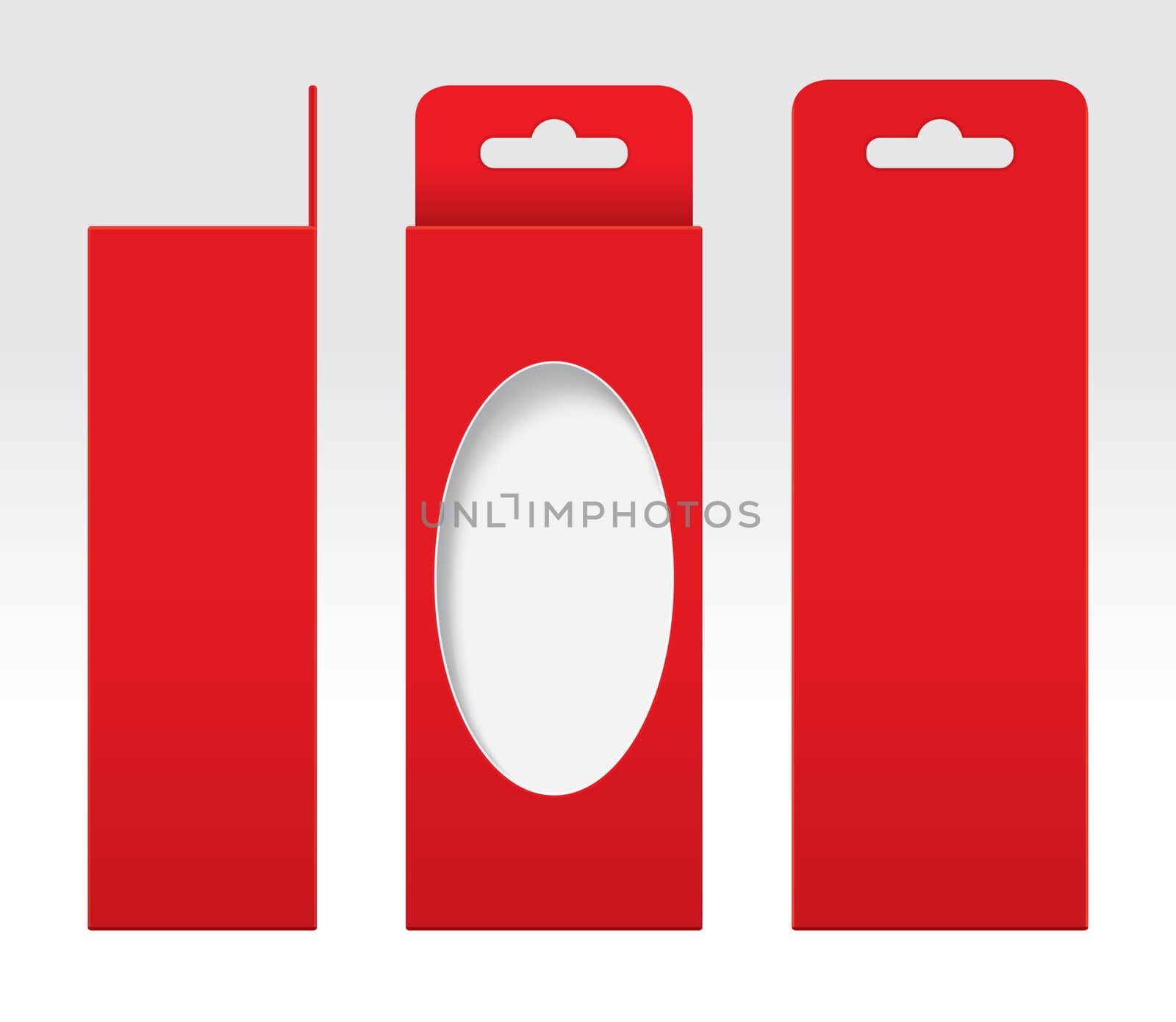 Hanging Red Box window cut out Packaging Template blank, Empty Box red Cardboard, Gift Boxes red kraft Package Carton, Premium red box empty by cgdeaw