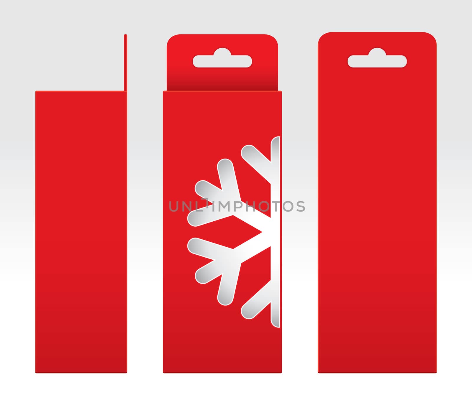 Hanging Red Box window Snow Shape cut out Packaging Template blank, Empty Box red Cardboard, Gift Boxes red kraft Package Carton