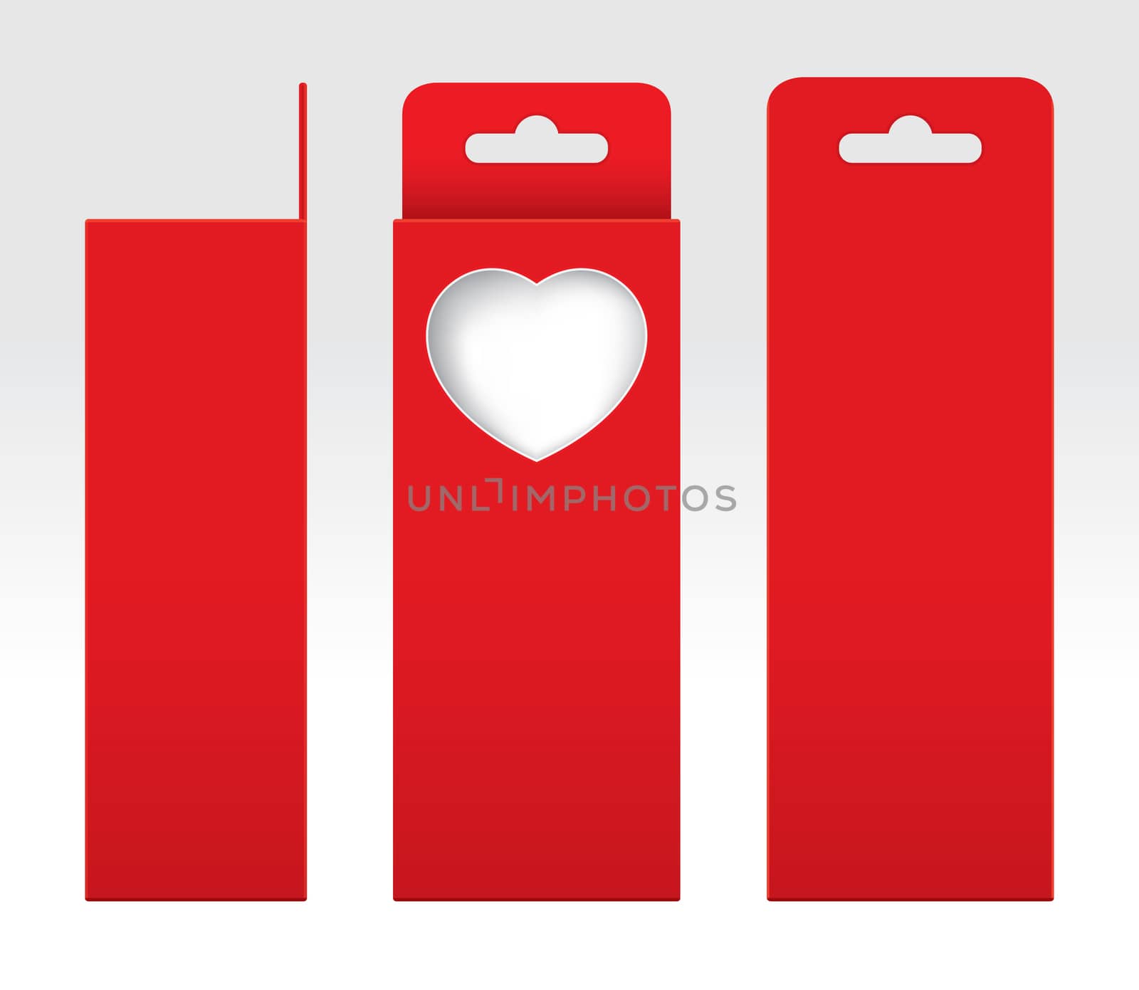 Hanging Red Box window heart-shaped cut out Packaging Template blank, Empty Box red Cardboard, Gift Boxes red kraft Package Carton
