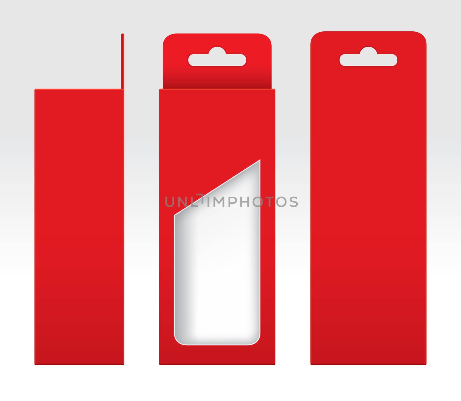 Hanging Red Box window cut out Packaging Template blank, Empty Box red Cardboard, Gift Boxes red kraft Package Carton, Premium red box empty