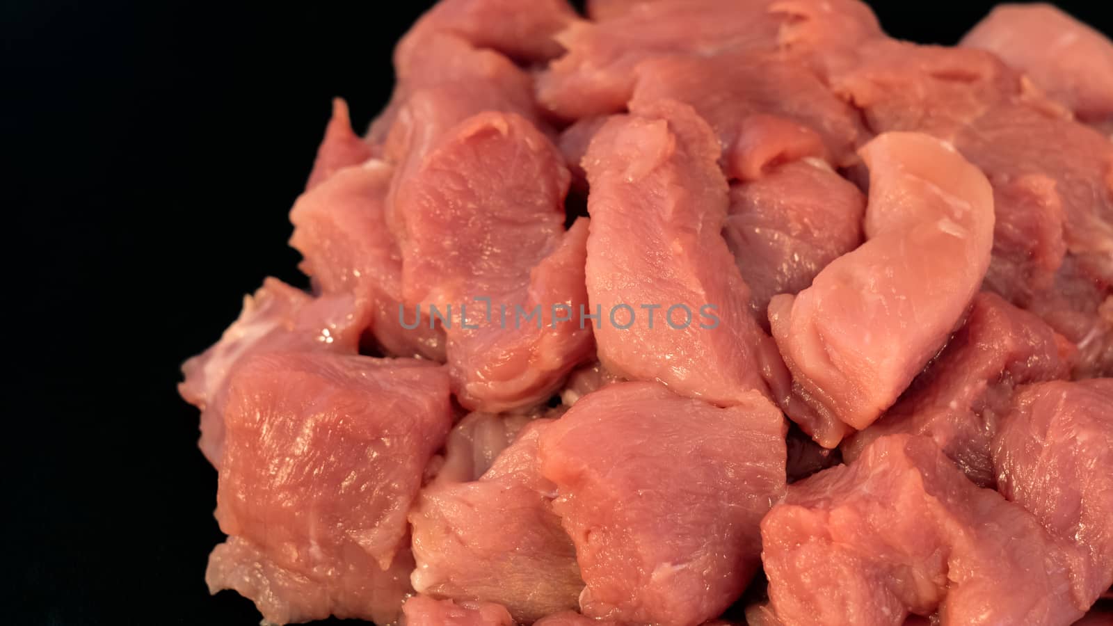 Meat on blackboard. Sliced pork. Minced fillet of red meat. Bill by YevgeniySam