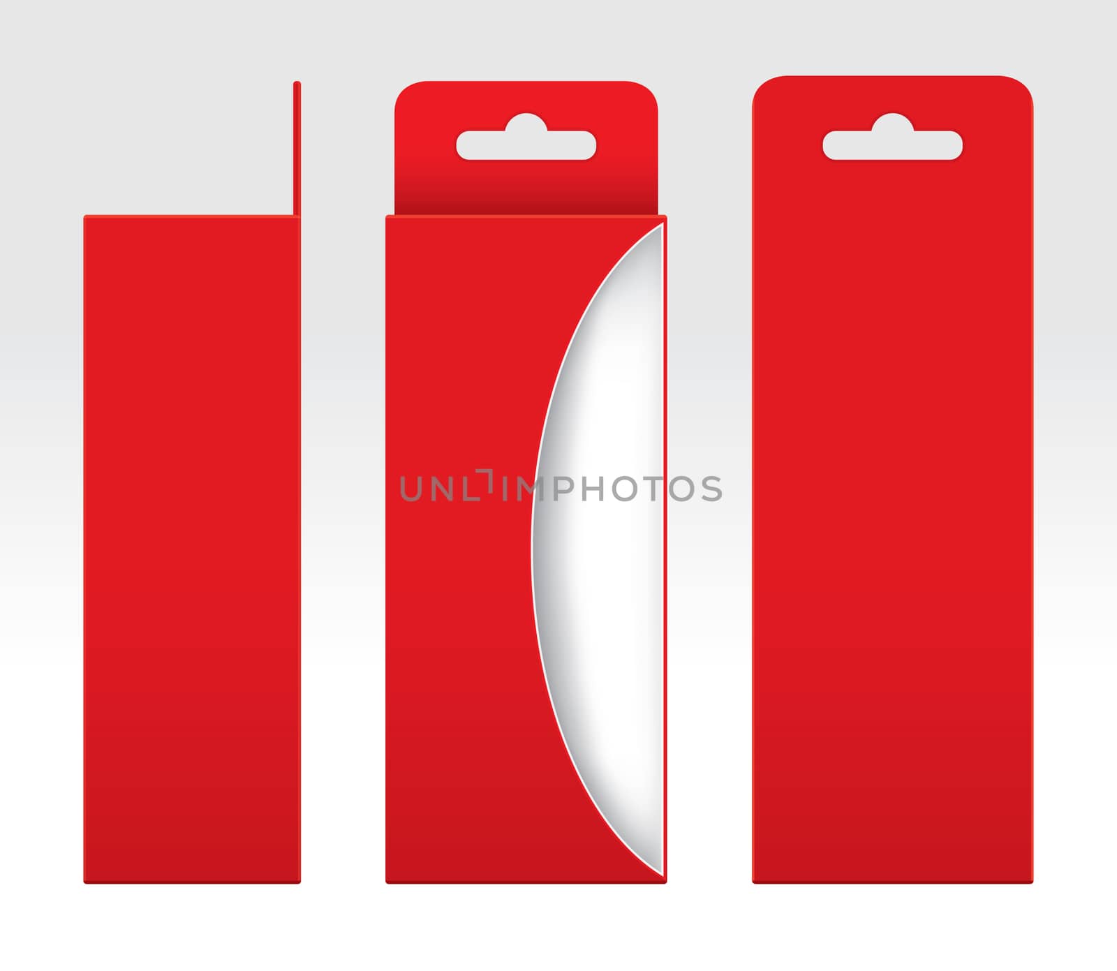 Hanging Red Box window cut out Packaging Template blank, Empty Box red Cardboard, Gift Boxes red kraft Package Carton, Premium red box empty