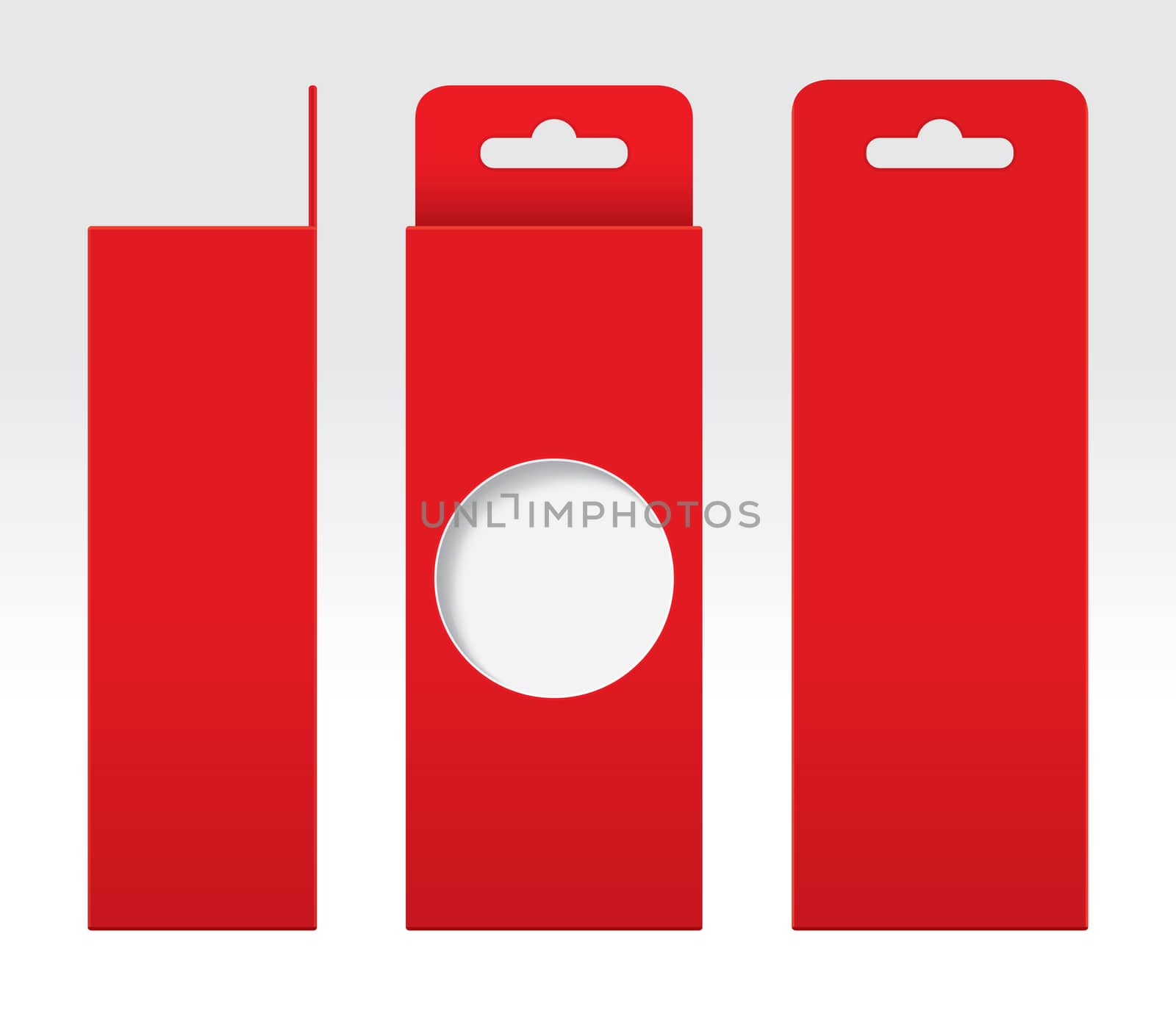 Hanging Red Box window cut out Packaging Template blank, Empty Box red Cardboard, Gift Boxes red kraft Package Carton, Premium red box empty by cgdeaw