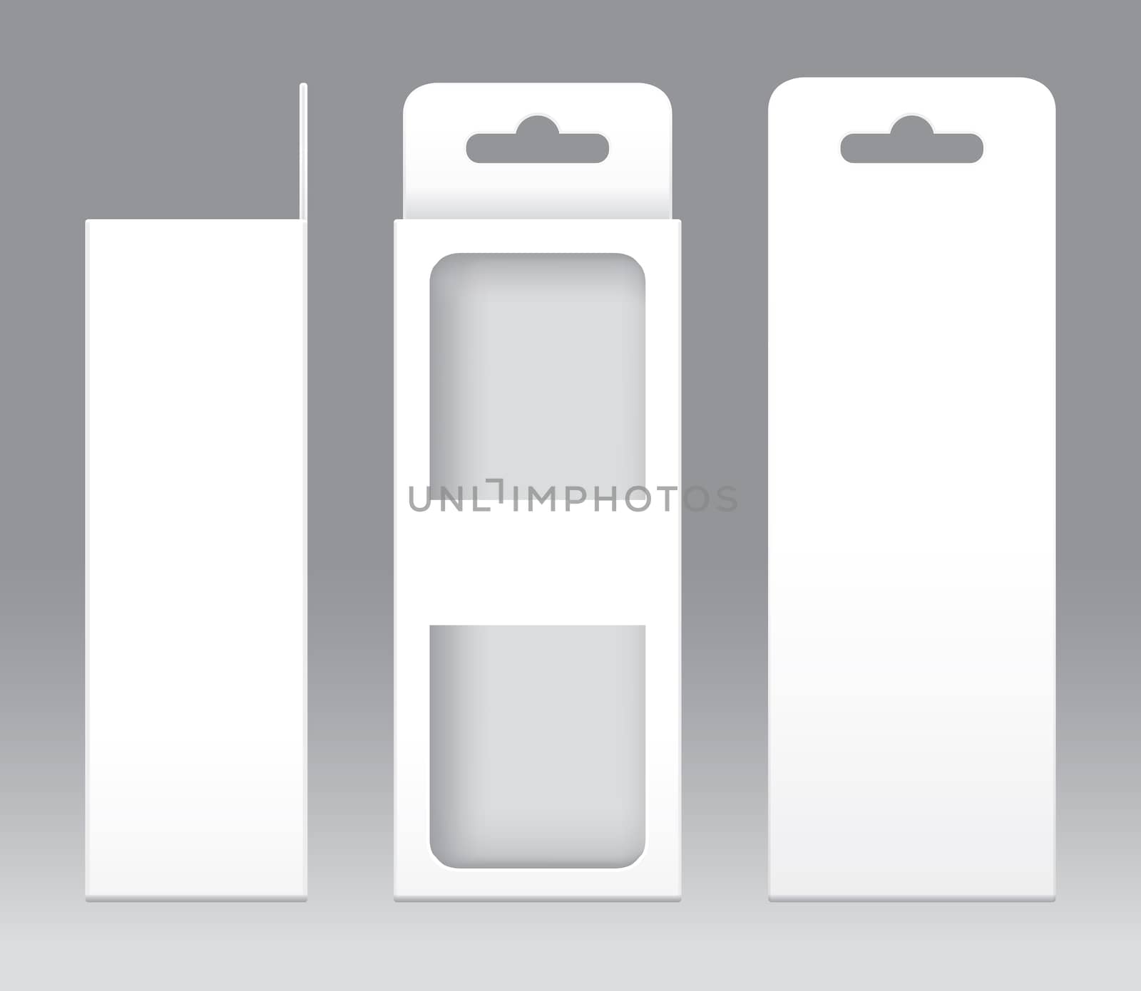 Hanging Box White window shape cut out Packaging Template blank. Empty Box white Template for design product package gift box, White Box packaging paper kraft card board package