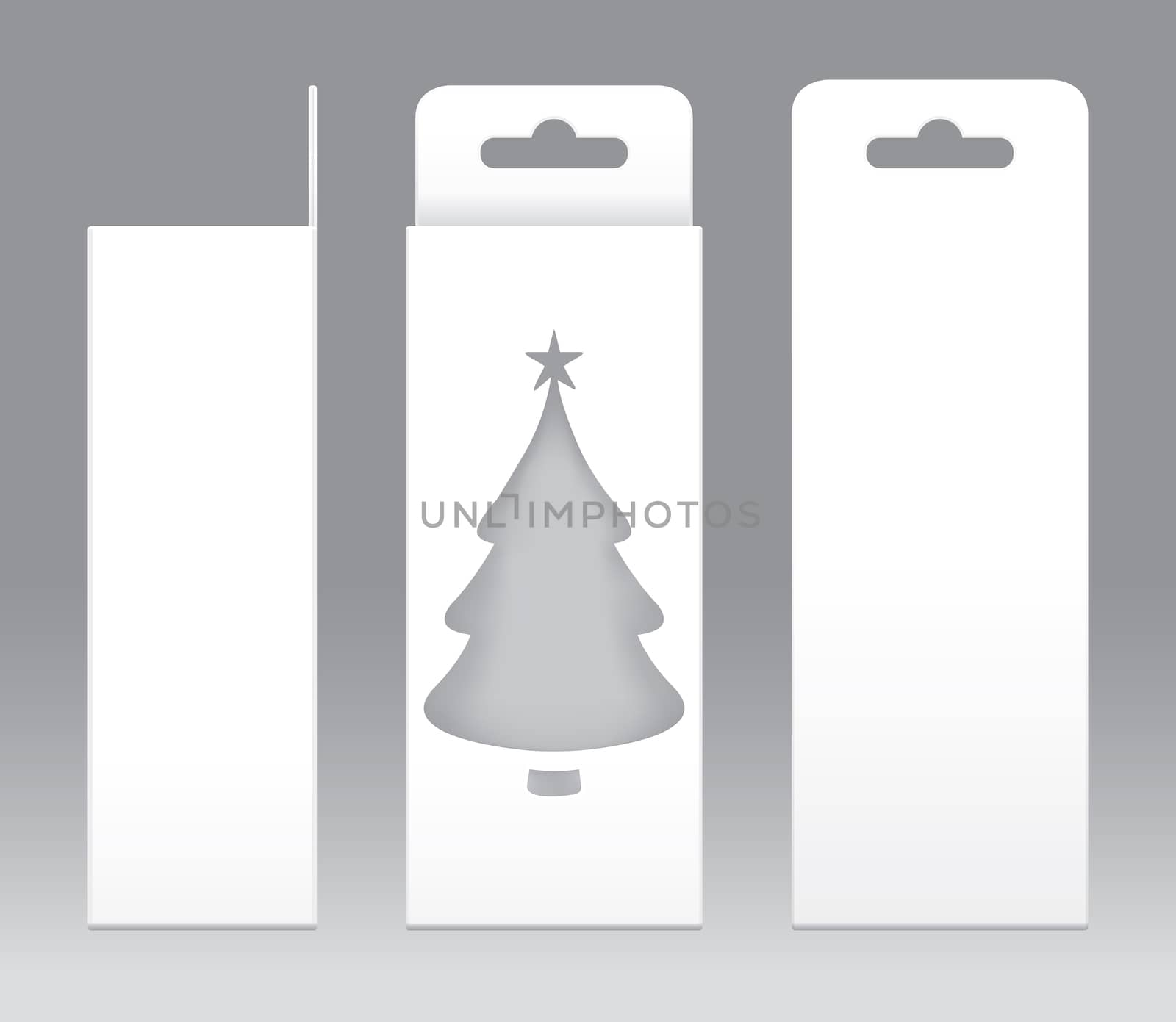 Hanging Box White window Christmas tree shape cut out Packaging Template blank. Empty Box white Template for design product package gift box, White Box packaging paper kraft card board package
