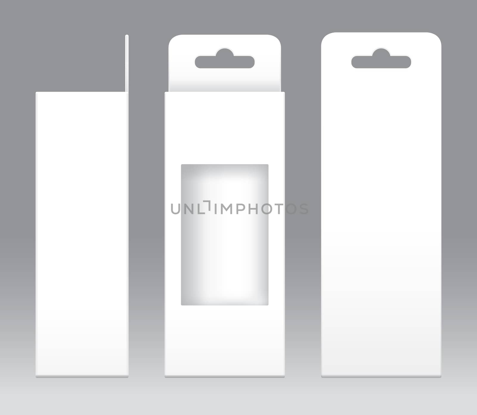 Hanging Box White window shape cut out Packaging Template blank. Empty Box white Template for design product package gift box, White Box packaging paper kraft card board package