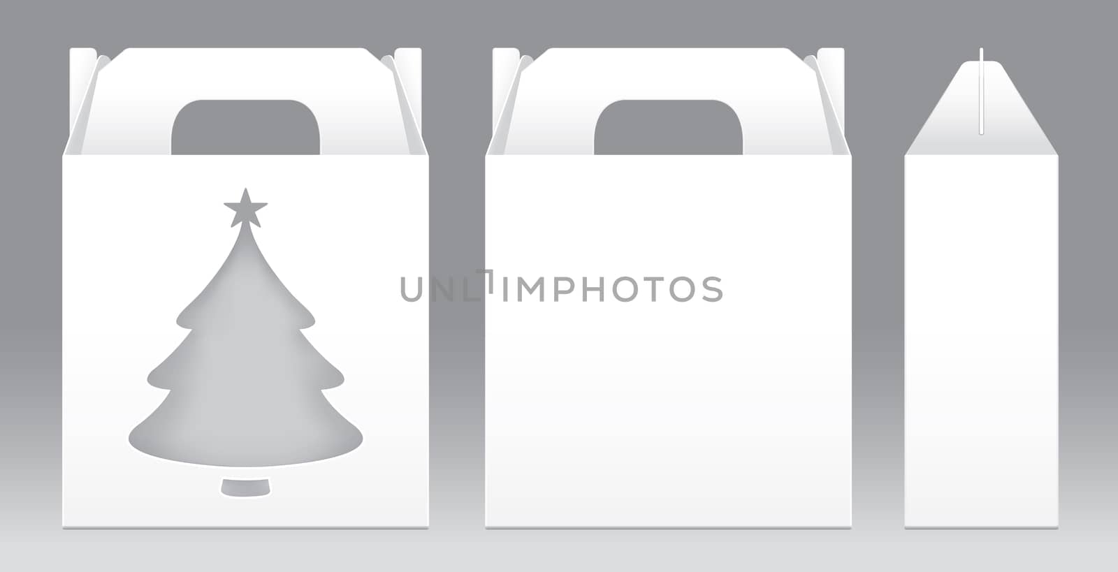 Box White window Christmas tree shape cut out Packaging Template blank. Empty Box white Template for design product package gift box, White Box packaging paper kraft card board package