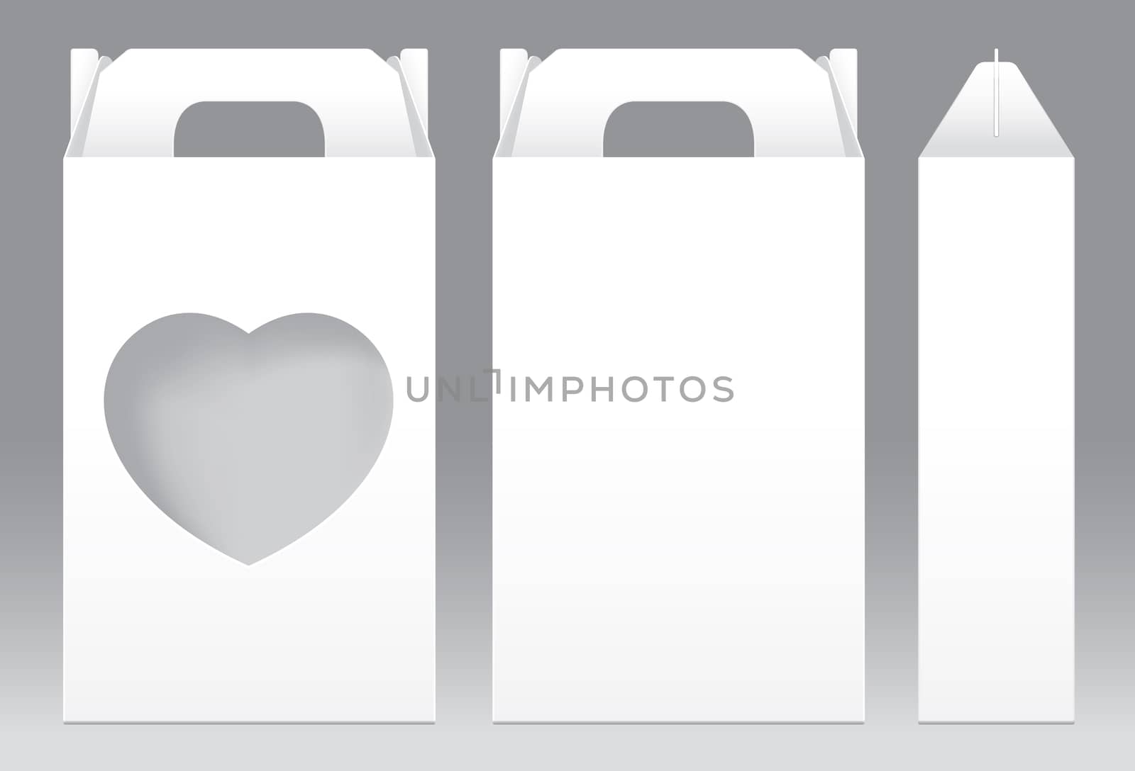 Tall Box White window heart-shaped cut out Packaging Template blank. Empty Box white Template for design product package gift box, White Box packaging paper kraft card board package