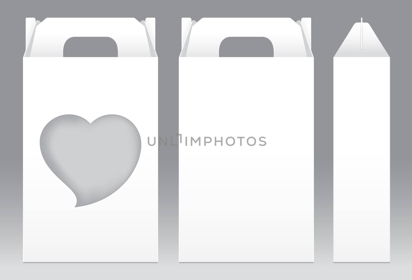 Tall Box White window heart-shaped cut out Packaging Template blank. Empty Box white Template for design product package gift box, White Box packaging paper kraft card board package