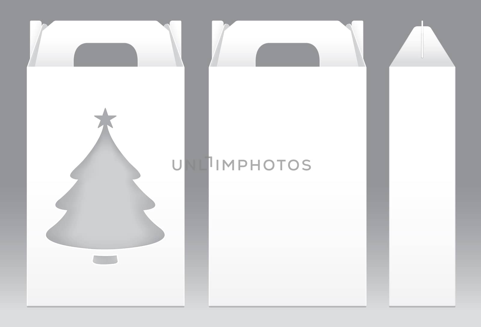 Tall Box White window Christmas tree shape cut out Packaging Template blank. Empty Box white Template for design product package gift box, White Box packaging paper kraft card board package