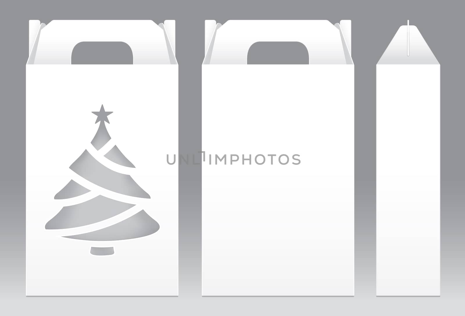 Tall Box White window Christmas tree shape cut out Packaging Template blank. Empty Box white Template for design product package gift box, White Box packaging paper kraft card board package
