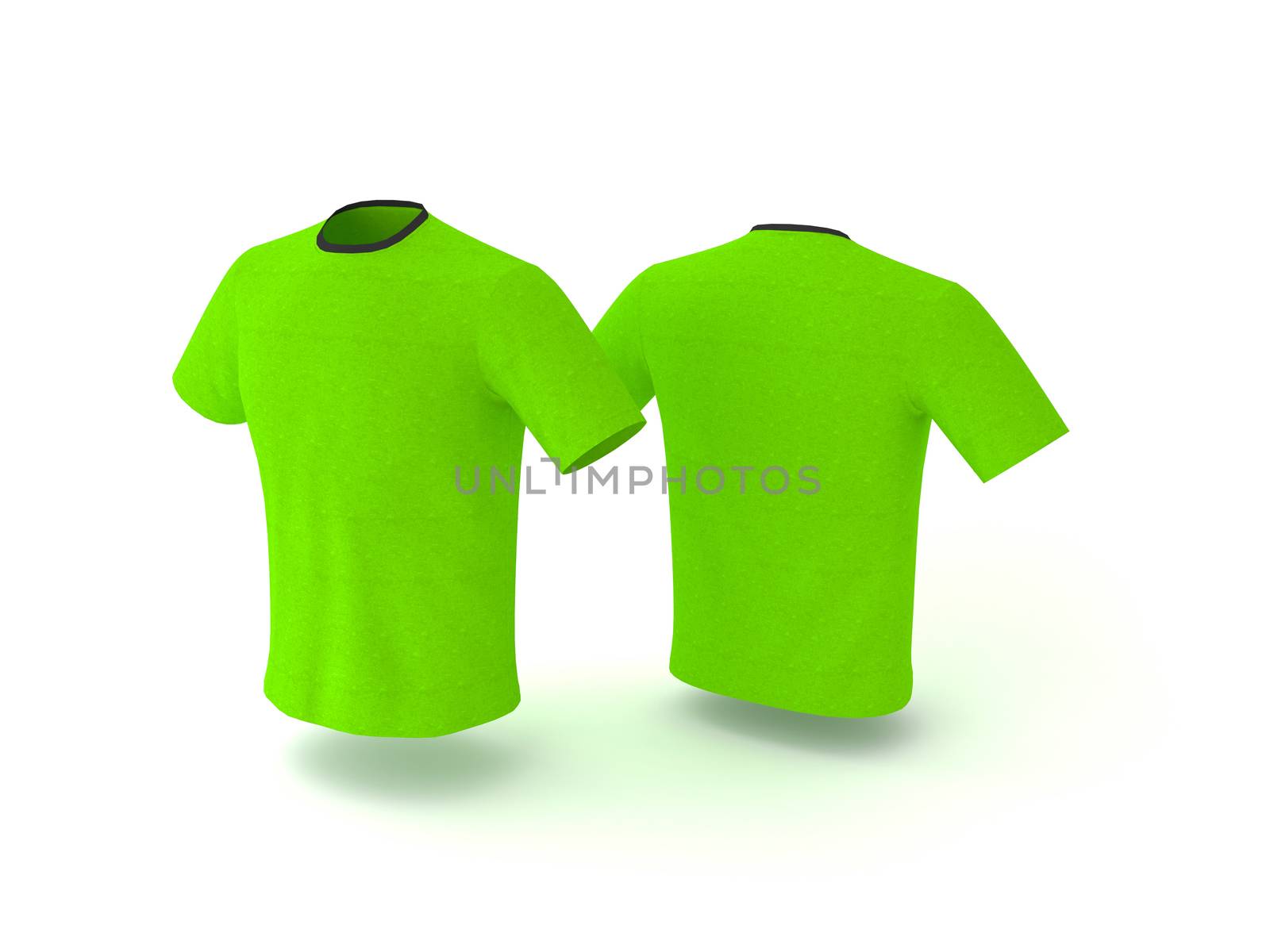 Green T-shirt template, isolated on background. Men's realistic T-shirt mockup 3d render.