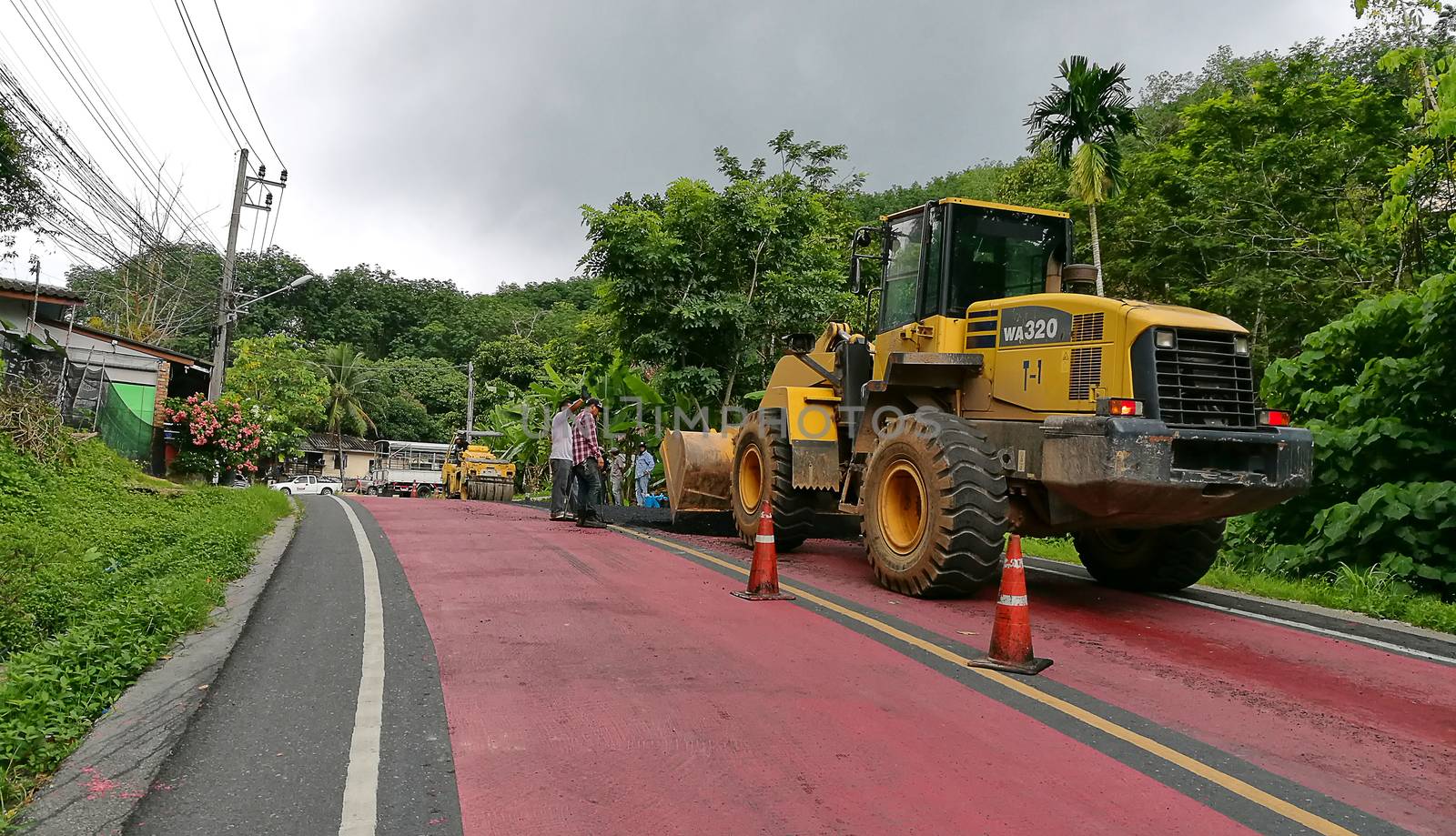 Construction equipment wheel loader during road works