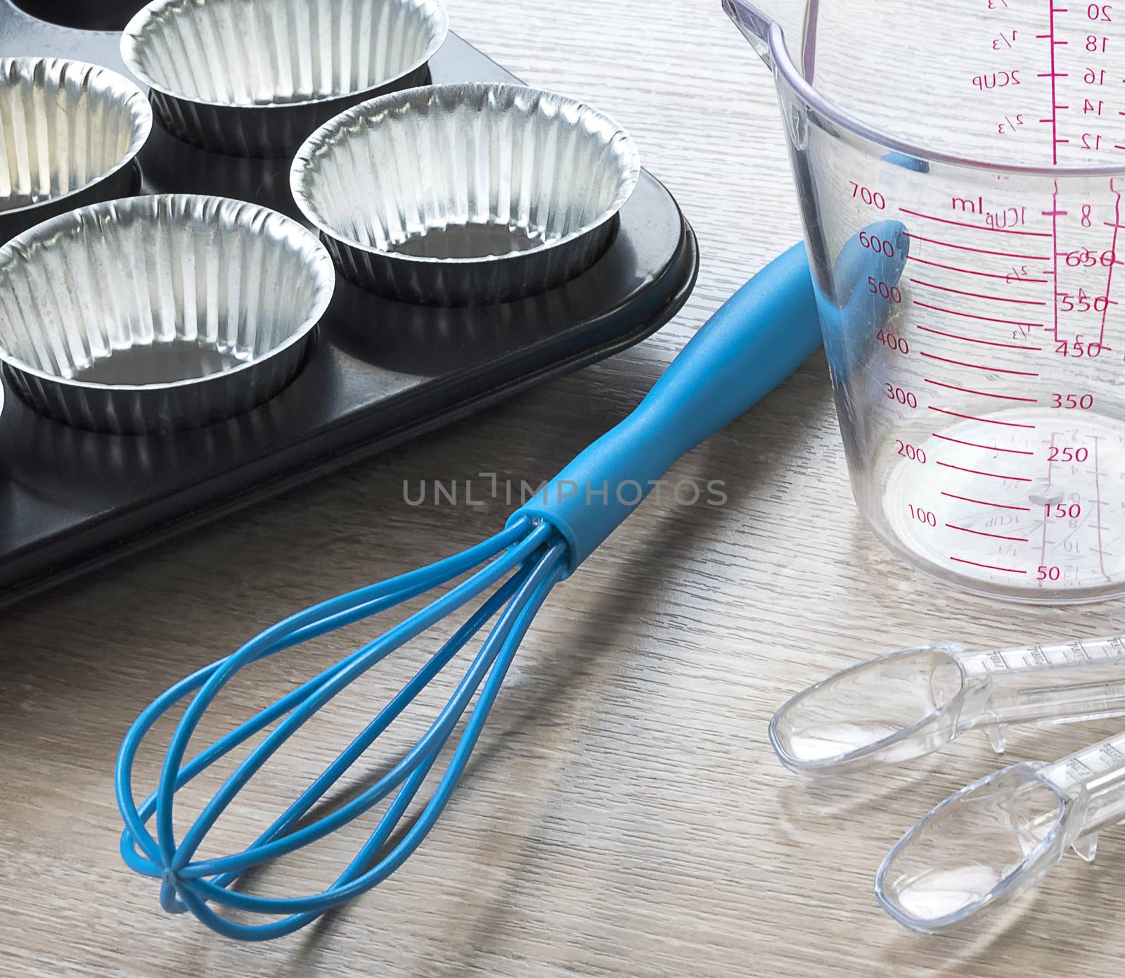 Bakery Kitchen tools on wooden background