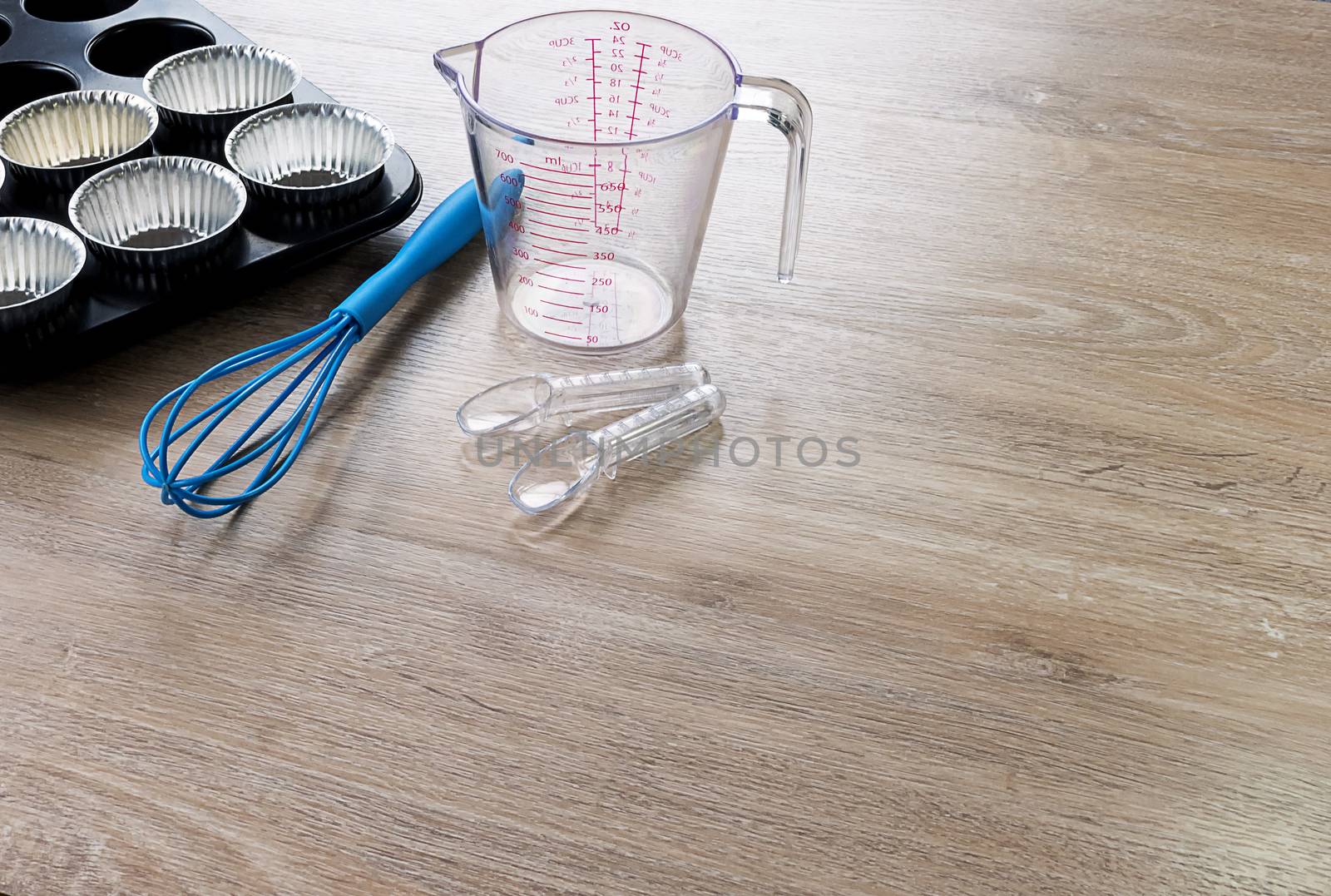Bakery Kitchen tools on wooden background